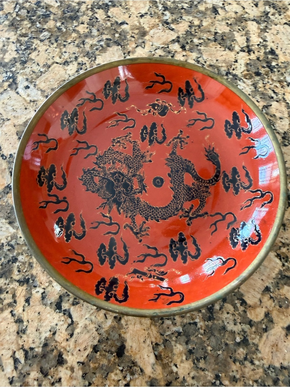 ACF Japanese Porcelain Ware & Brass Vintage Dragon Bowl Plate 1960-1980